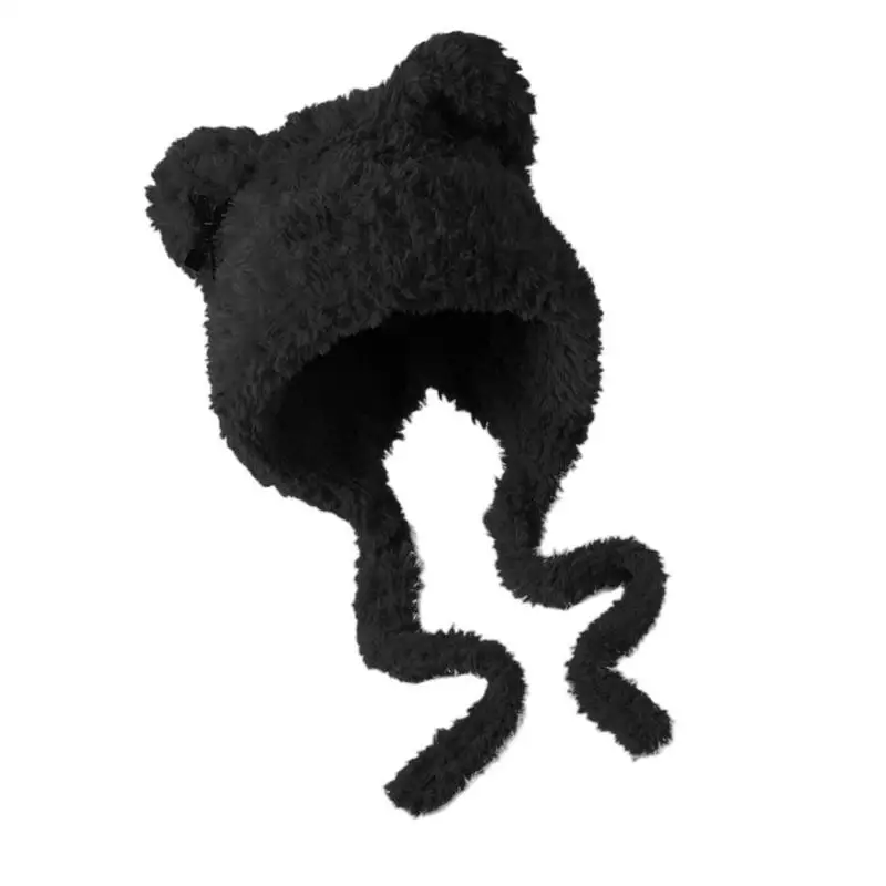 

A52E Trendy Hat Headwear with Ear for Hiking Camping Furry Caps Studded Bows Novelty Hat for Outdoor Sports and Casual