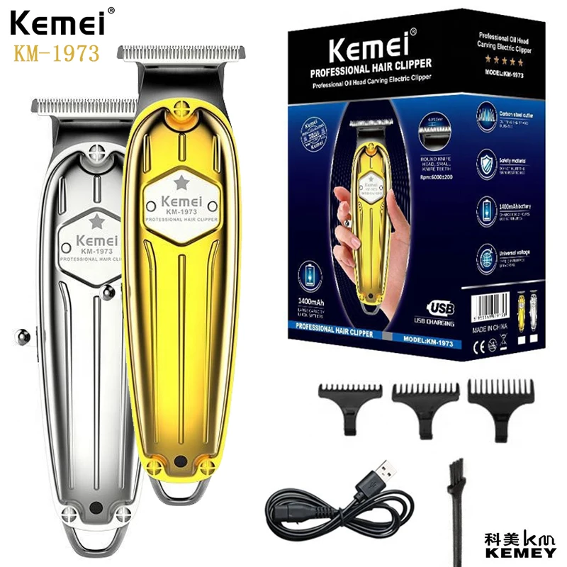 

Kemei KM-1973 Rechargeable Electric Hair Clipper Metal Salon Professional Trimmer Hair Cutting Machine for Men Barber Shop