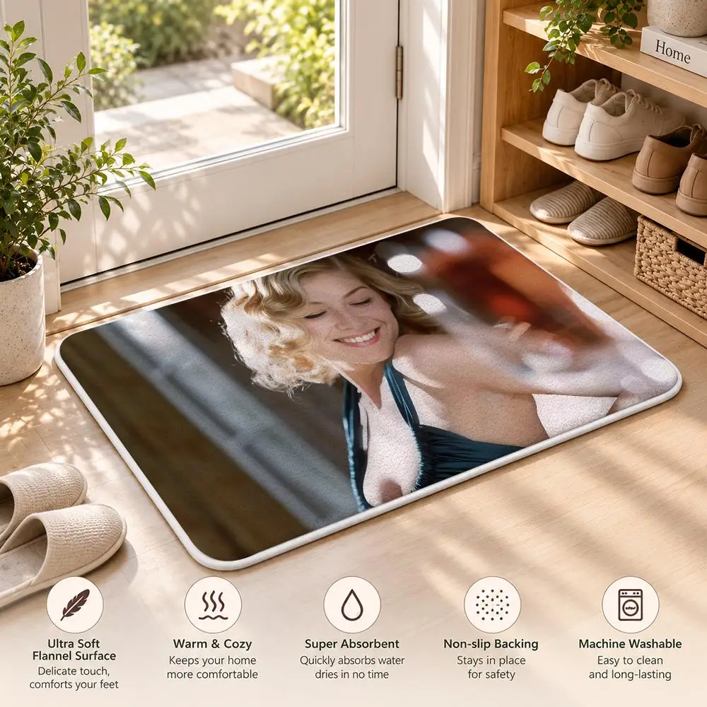 R-Rosamund Pike Singer Fans Floor Mat Flannel Rug Soft Non Slip Door Mat For Bathroom Bedroom Kitchen Living Room Home Decor