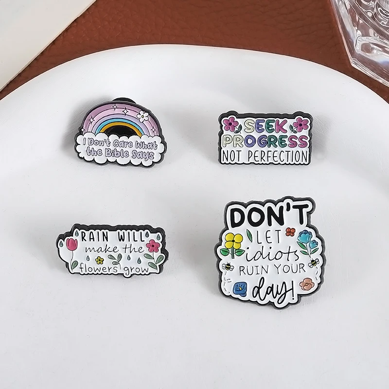 Inspirational Quotes Enamel Pins Custom SEEK PROGRESS NOT PERFECTION Brooches Lapel Badges Clothes Funny Jewelry Gift Friends