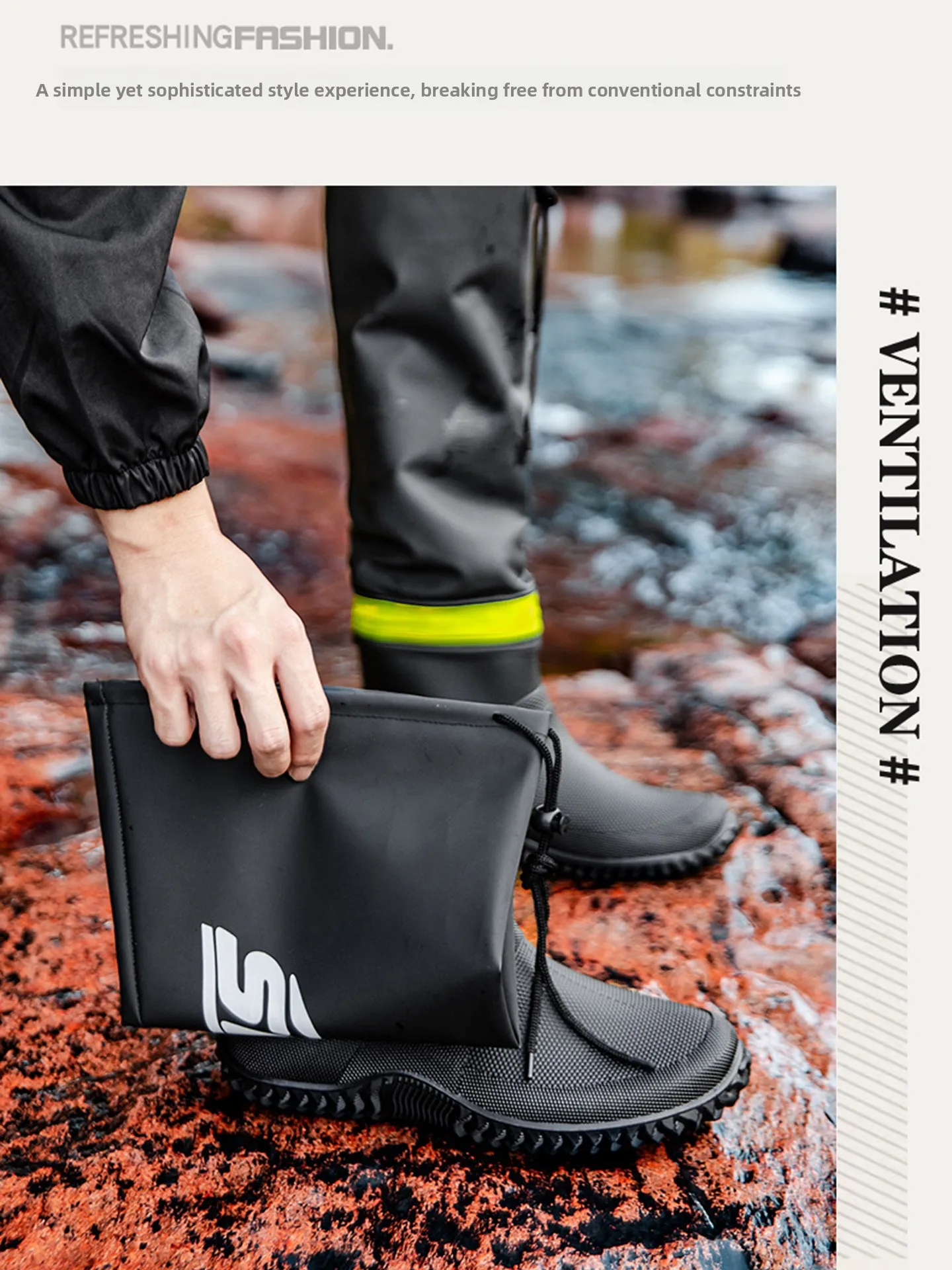 Ultra-Light Over-Knee Long Tube Rain Boots Men's Hiking Delivery Waterproof Non-Slip Water Shoes Rainproof Slip-Resistant Rub...
