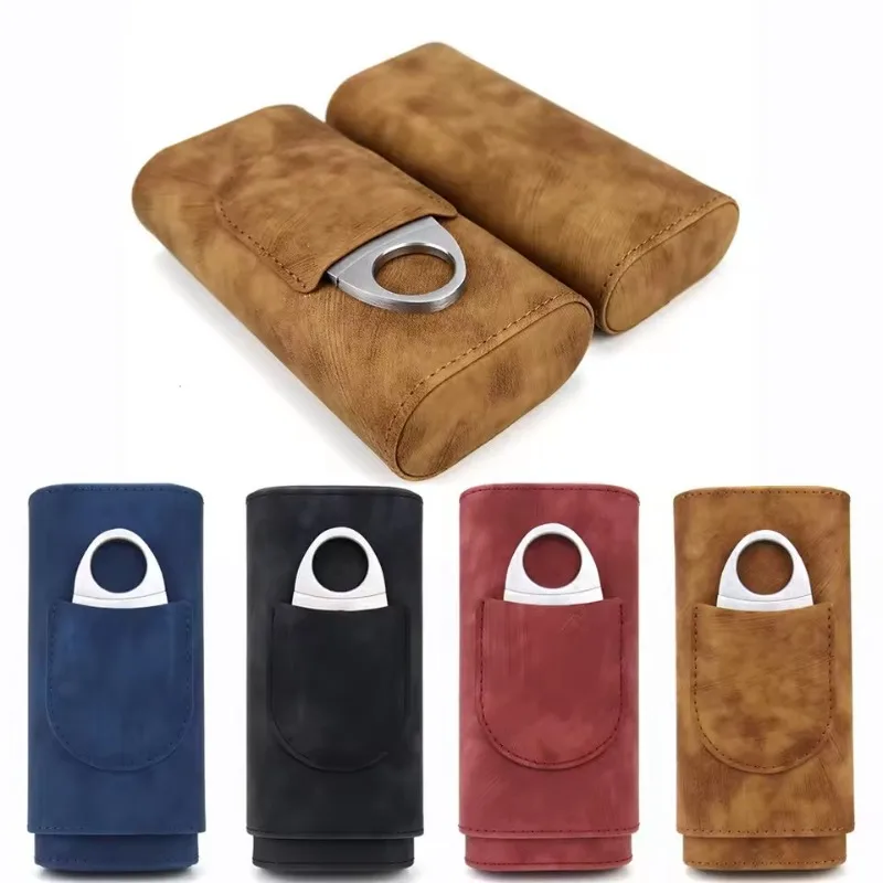 Leather Cigar Case Box With Cutter Cedar Lined Cigar Humidor Box Holder Portable Travel Cigar Storage Box Case Humidor Gift