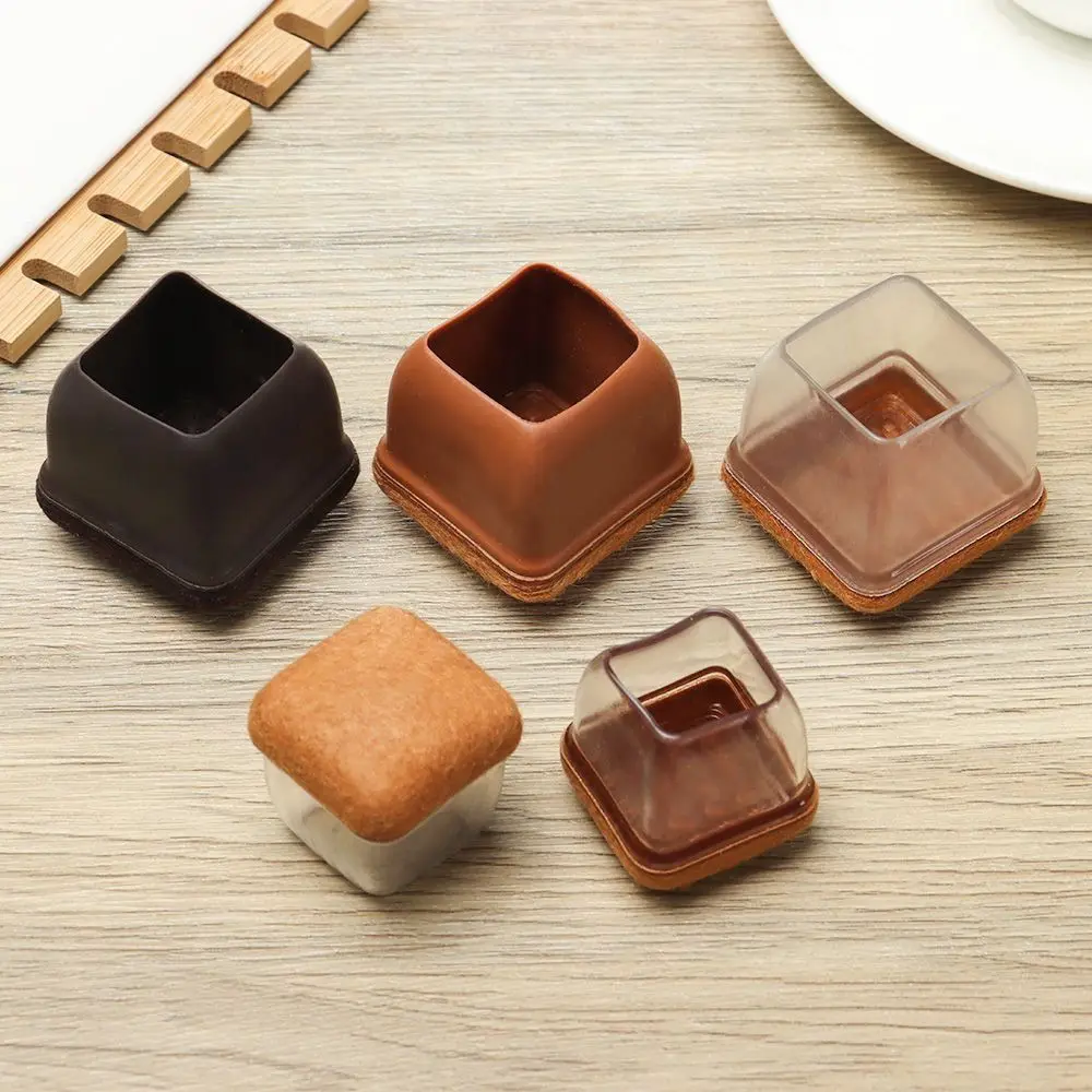 4PCS New TPE Table Leg Protector Covers Felt Non-Slip Chair Foot Caps Thickened Square Furniture Protection Pads Chair Leg