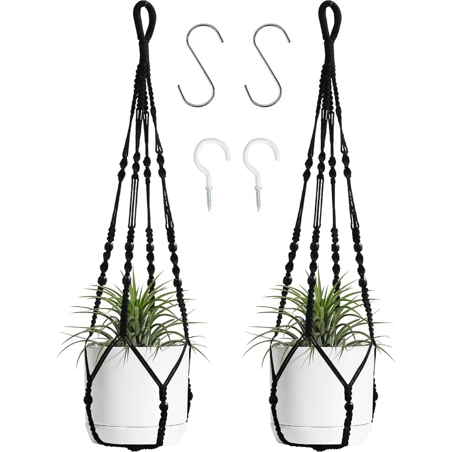 

Macrame Plant Hanger Indoor Hanging with Wood Beads Macrame Planters No Tassel for Indoor Outdoor Boho Home Dr 35 Inch Black2pc