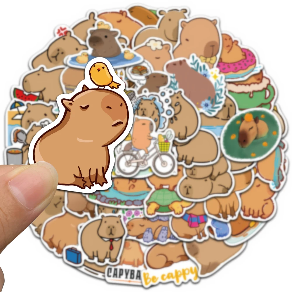 50pcs น่ารักการ์ตูนสัตว์ Capybara สติกเกอร์เด็กของขวัญสําหรับแล็ปท็อปกระเป๋าโทรศัพท์โน้ตบุ๊คกันน้ํา Graffiti จักรยาน Decals