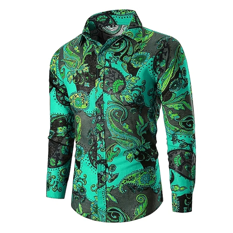 

Fashion Paisley Tribe Graphic Shirts Spring Autumn Trend Cool 3D Printed Long Sleeve Shirts Loose Lapel Streetwear Mens Clothing