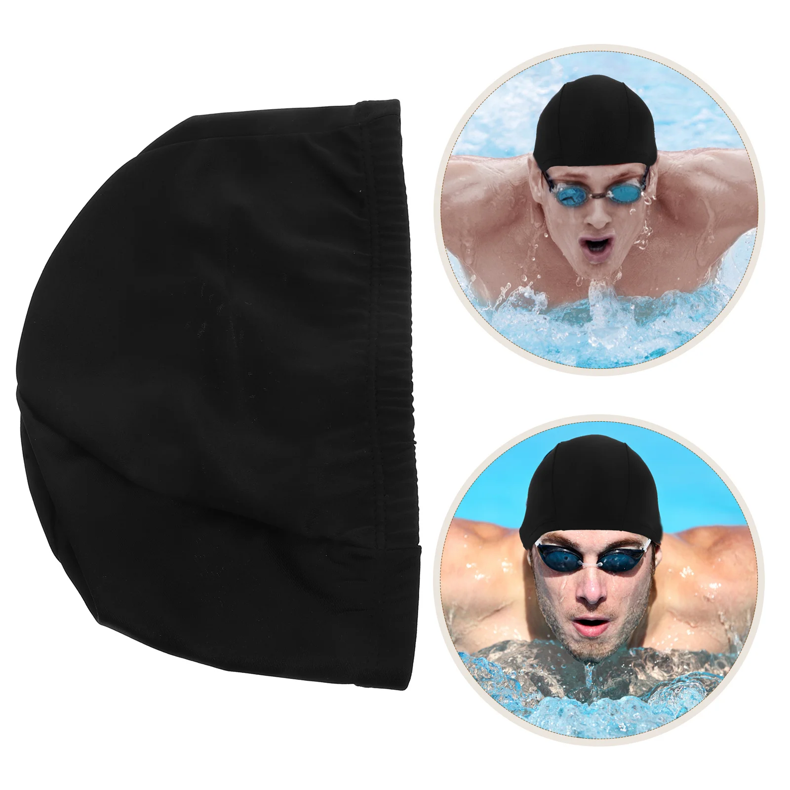 

Adult Polyester Cloth Swim Cap Black Elastic Durable Reusable Swimming Hat Protect Hair Ears Men Women Flower Swim Cap