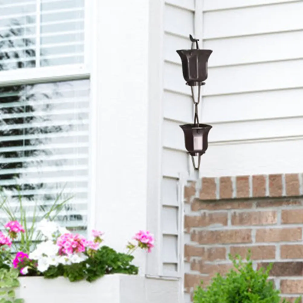 2pcs Rain Chain Hook Metal Downspout Adapter Durable Gutter Drainage Fixture Easy Install Outdoor Garden Decorative Waterfall