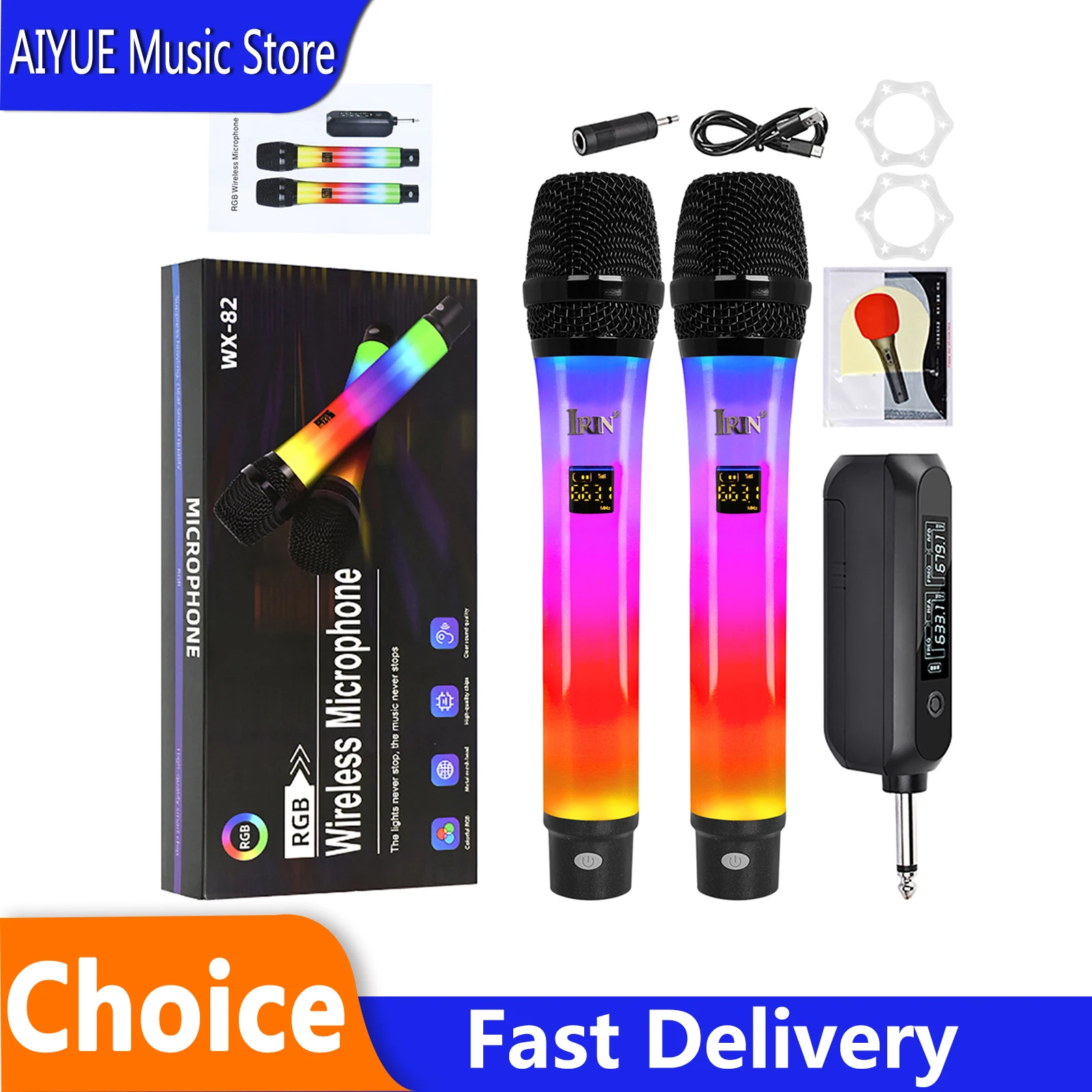  IRIN WX82 RGB Wireless Handheld Microphone 1V2 Dual Mic Set For Karaoke Outdoor Live Streaming Party Stage Accessories