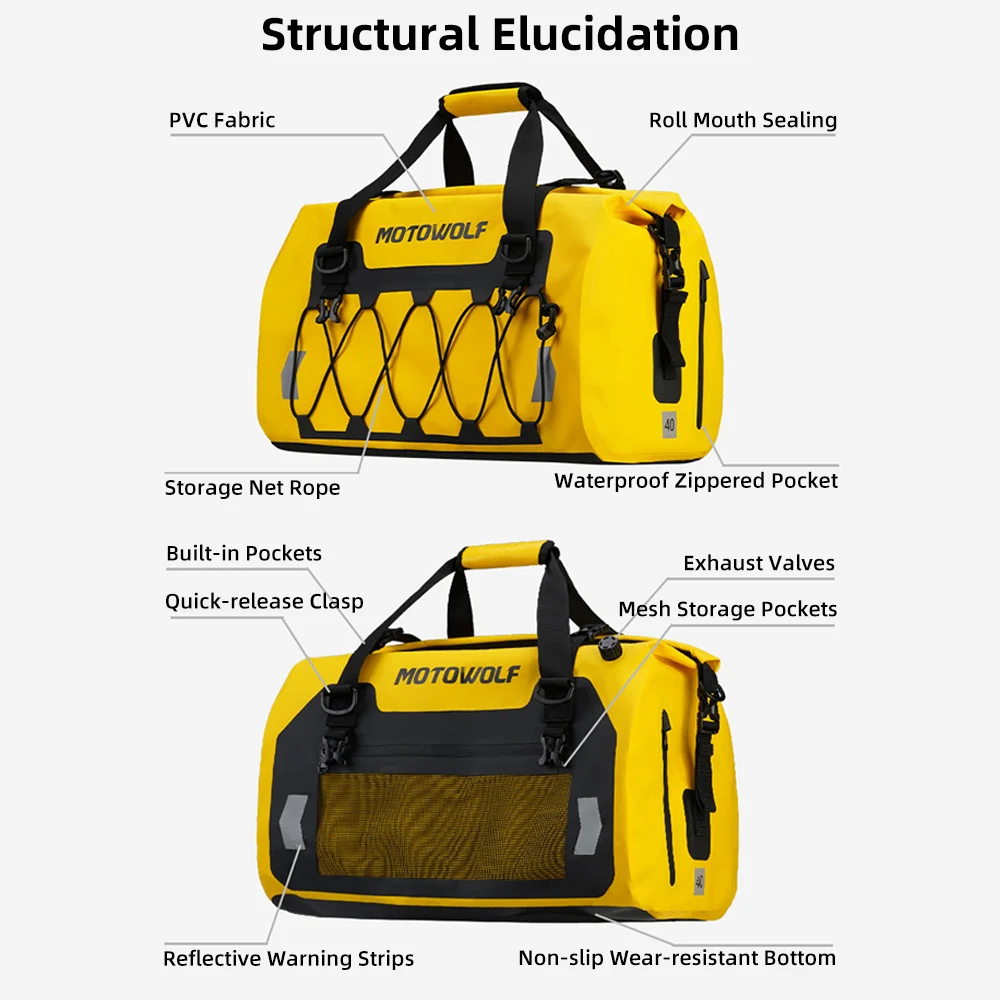 مقاوم للماء 40L 66L 90L دراجة نارية الذيل حقيبة العالمي عودة حقيبة المقعد سكوتر السفر الدراجات الرياضة الأمتعة حقيبة جافة لفة حزمة
