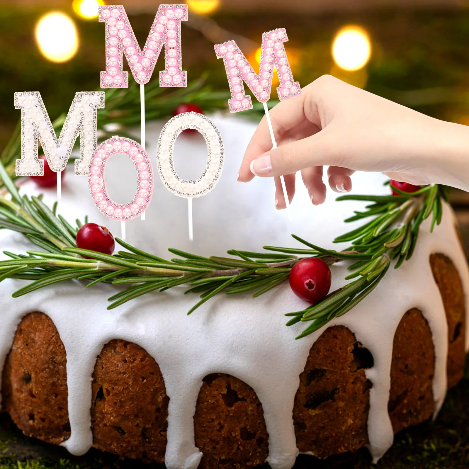 

6 set Cake Pink White Pearl Cupcake Topper Mom Cupcake Topper Mother's Day Party Supplies Cake Decoration Ornament