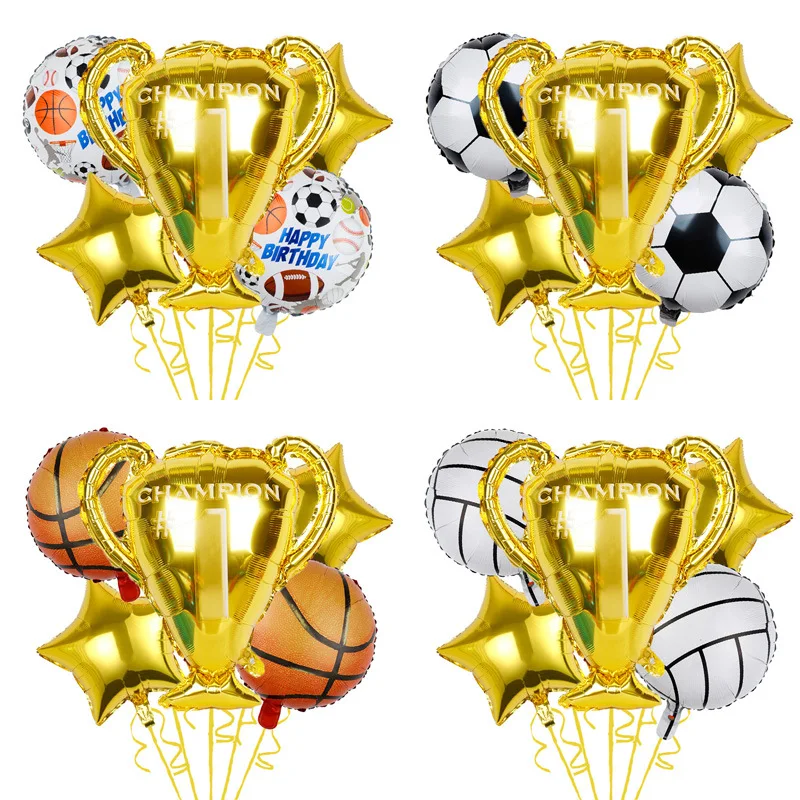 New Text Trophy Aluminum Film Balloon Children's Birthday Party Sports Field Decoration Football Sports Ball Set