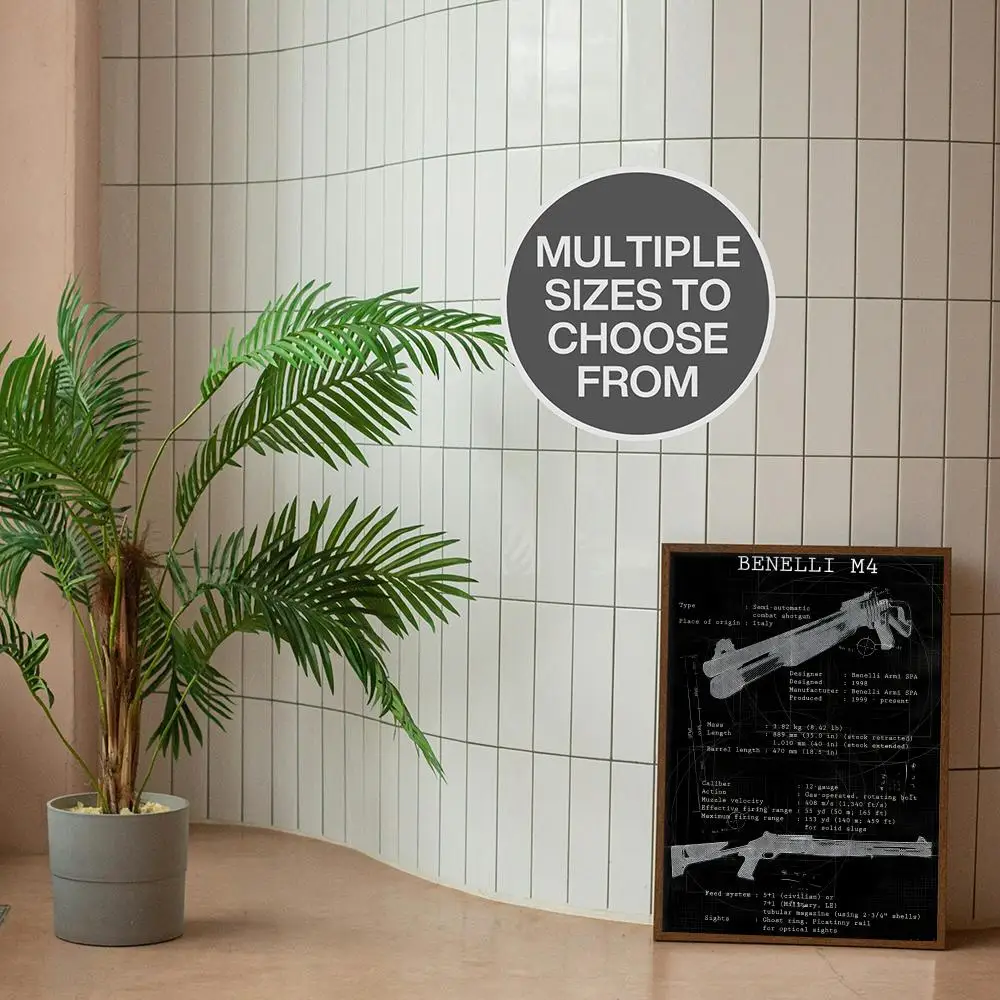 Firearms Art Black Blueprints Poster Sticky Wall Waterproof Home Living Room Bedroom Bar Aesthetic Decoration Perfect Gift