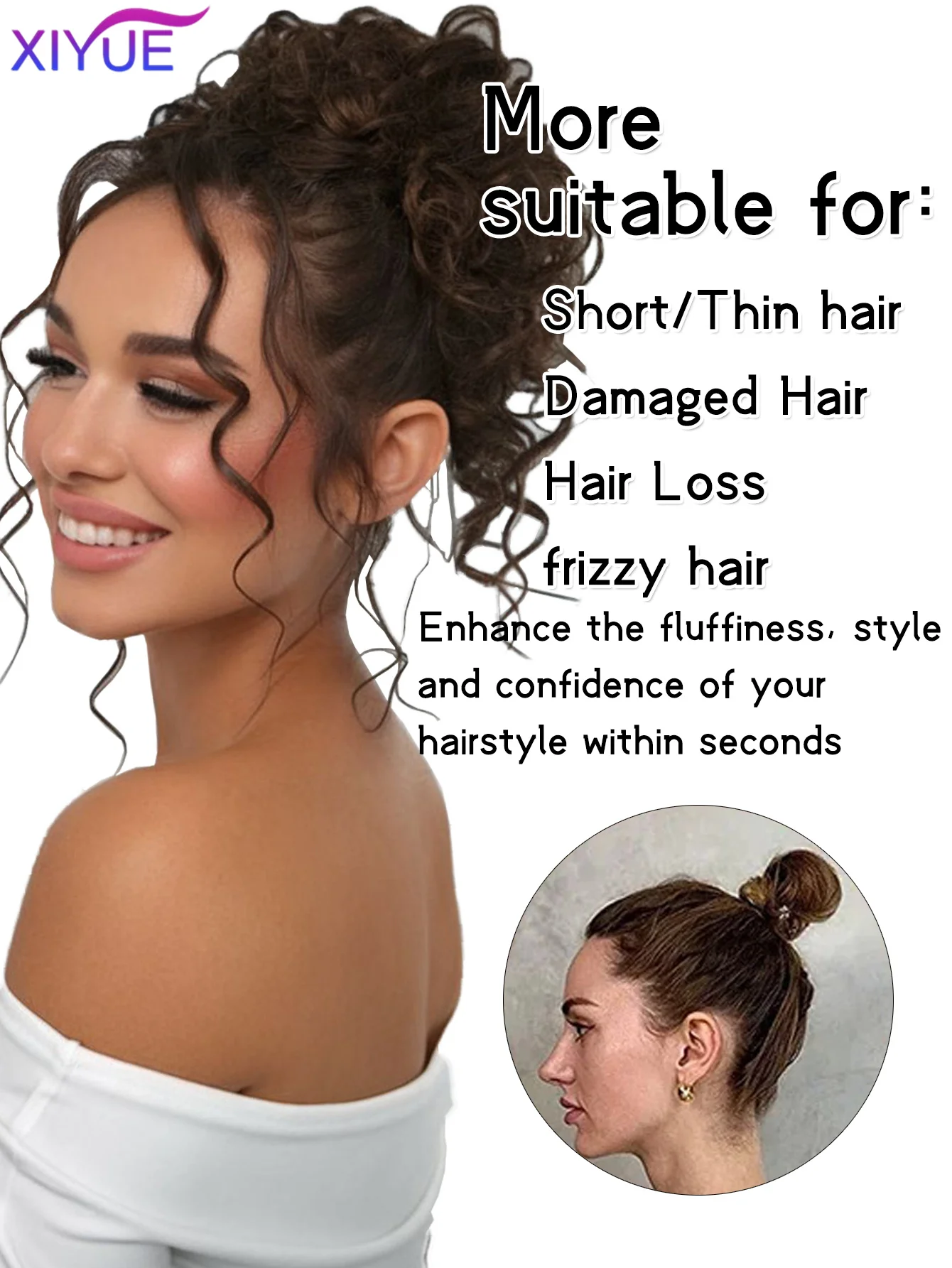 Synthetic Messy Bun Hair Piece For Women Elastic Drawstring Loose Wave Large Curly Hair Bun Messy Scrunchie Ponytail Extension