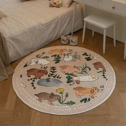 Living Room Carpet Cartoon Rabbits Printed Fluffy Large Area Round Children Bedroom Rug Home Decoration Cute Cloakroom Mat