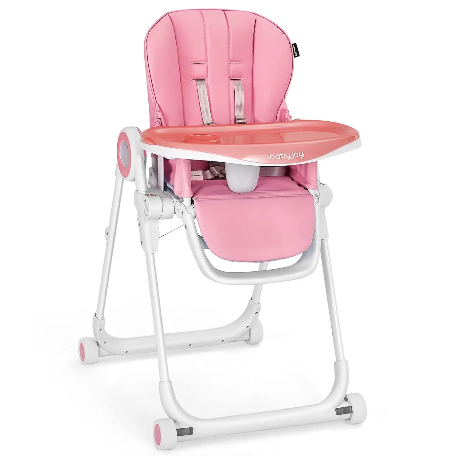 High Chair for Babies & Toddlers, Foldable Highchair with Adjustable Backrest/Footrest/Seat Height, Double Removable Trays,