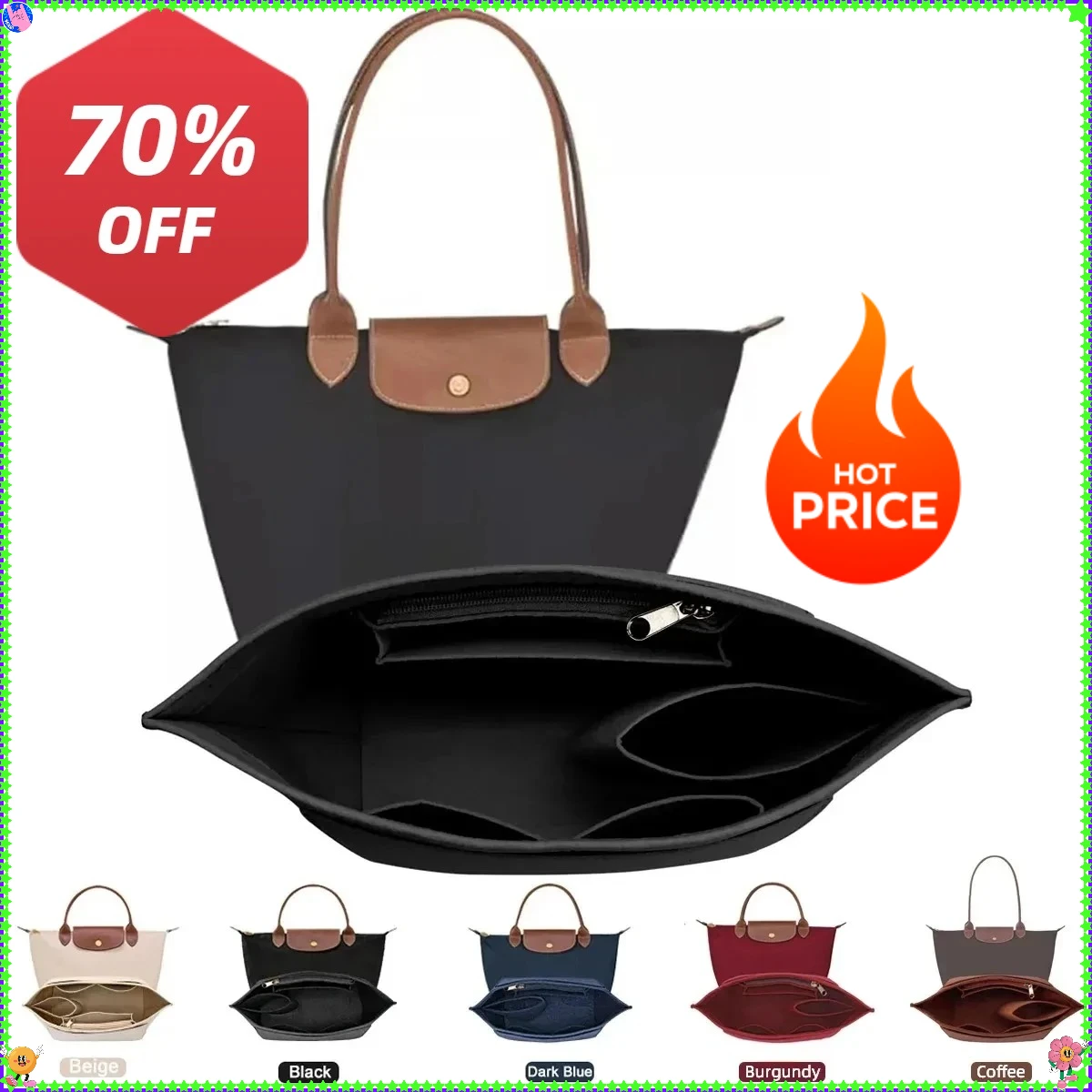 ロンシャン トートバッグ用プレミアムフェルト製バッグオーガナイザー、カスタマイズ可能なインサートライナー、マルチポケット付き、クリスマスの必需品