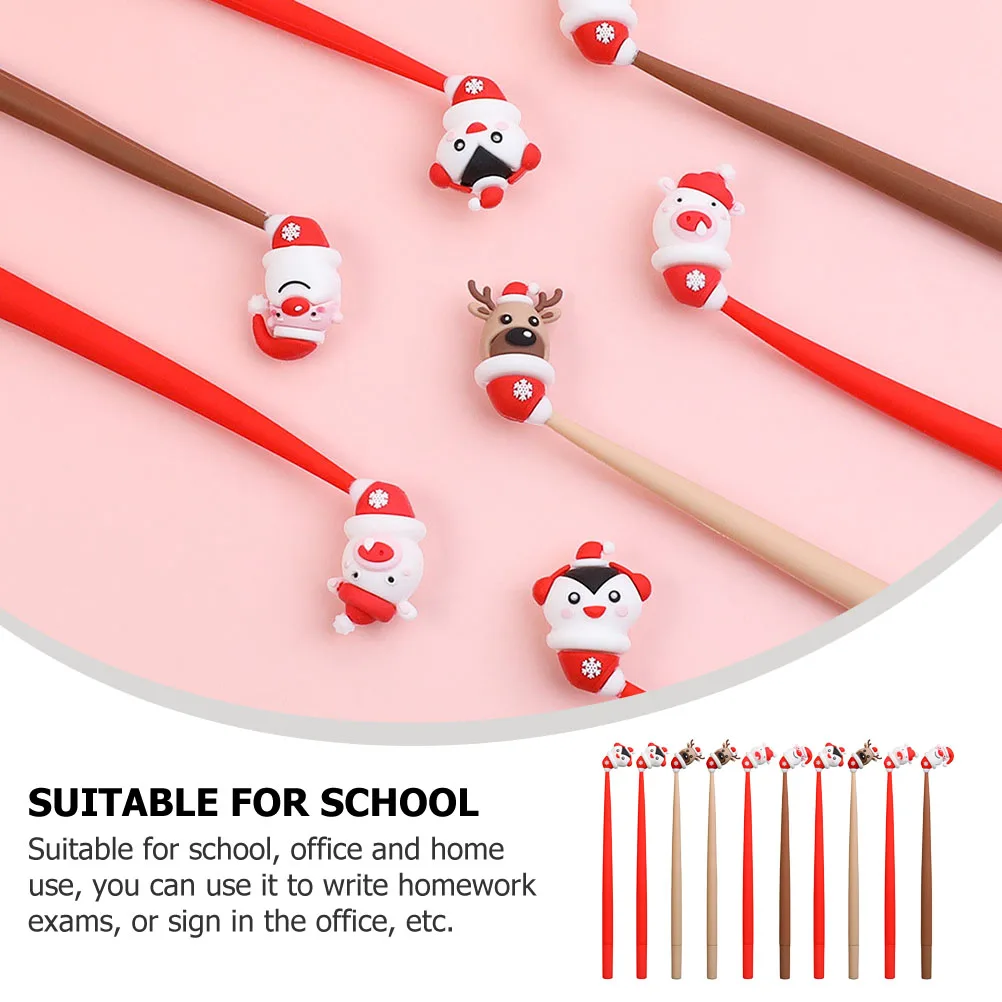 

10 Pcs Cartoon Christmas Pens 0 5mm Black Gel Pen Comfortable Grip School Office Home Use Cute Accessories Students Writing