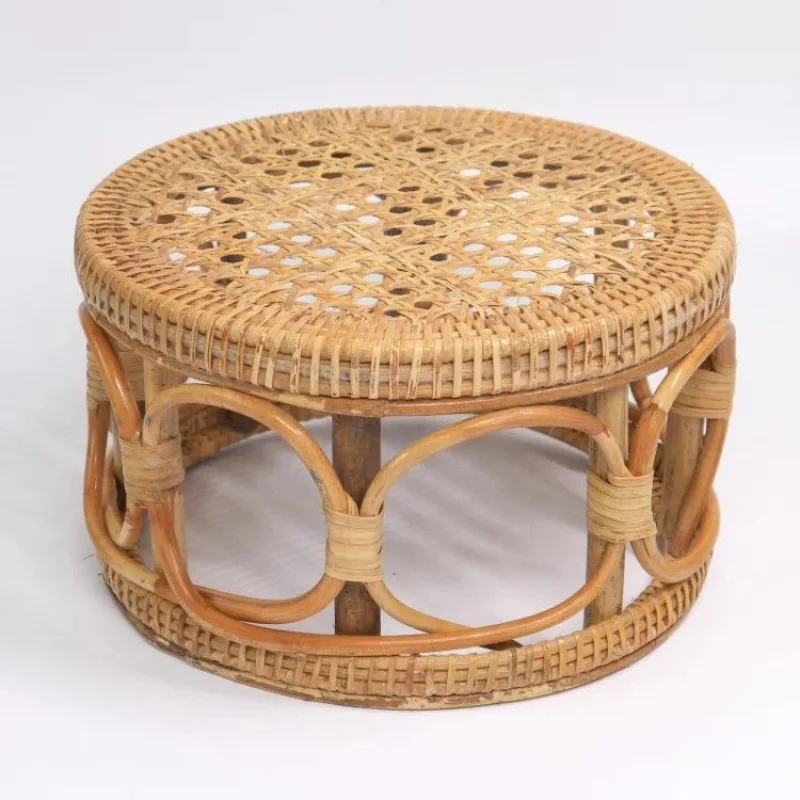 

Handmade Rattan Leisure Stool Small Furniture Myanmar Low Bench Woven Round Children's Shoe Changing Footstools