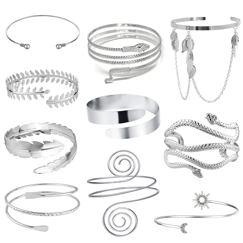 

Jardme 10PCS Arm Cuff Bracelets for Women Gold Silver Color Upper Arm Bangle Greek Goddess Snake Boho Adjustable Bracelet Set