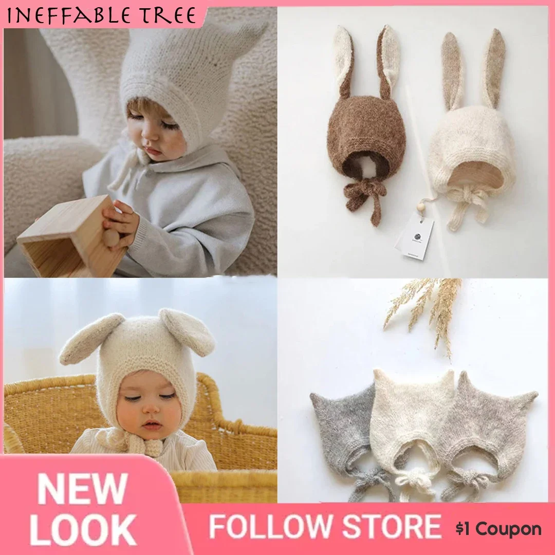 

INS Autumn and Winter Newborn Hat Cartoon Animal Rabbit Plush Hat Cute Cute Boy Girl Lace Ear Protection Hat Cotton Beanie Hat