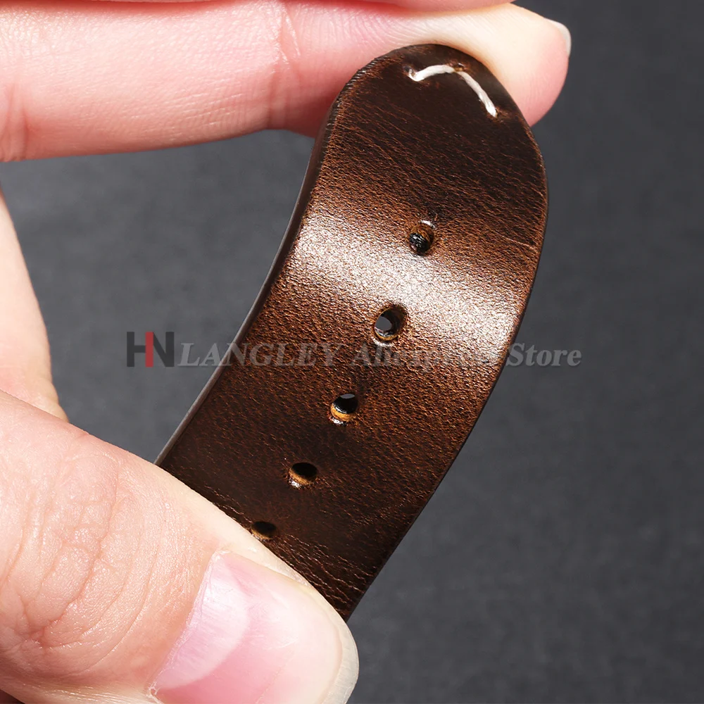 18mm 20mm 22mm 19mm 21mm 24mm Vintage Ölwachs-Lederarmband Universelles Genähtes Rindslederarmband für Seiko für Omega Uhrenarmband – Detail 5