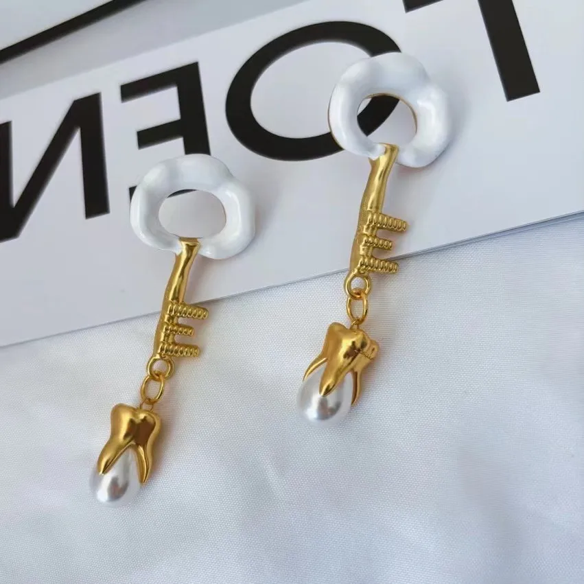 Minority Cloud Key Pearl Tooth Brass Earrings, Fashion Trend Women's Earrings