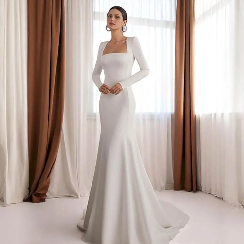 Abiti da sposa semplici per le spose Abiti da sposa a sirena con colletto quadrato personalizzati Abiti da sposa Abiti da festa di nozze