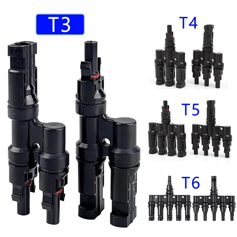 Solar PV Connector T-Type and Y-Type Branch Cable Parallel Adapter 2-Way 3-Way 4-Way 5-Way Photovoltaic Array Wiring Kit Set