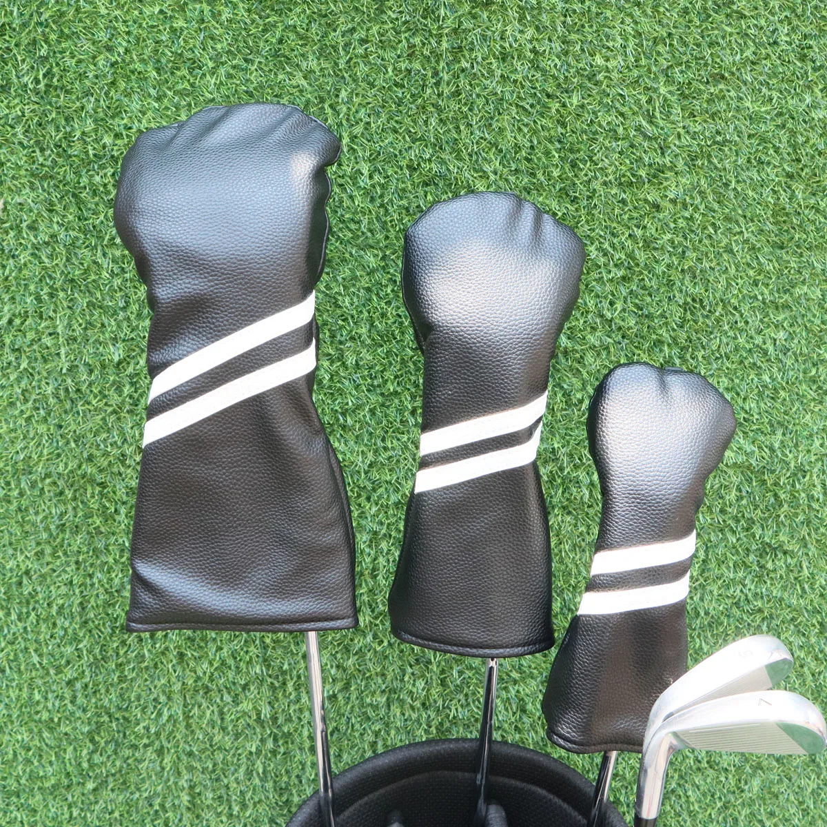 Golf Headcover for Driver Fairway Hybrid with Black White Stripes Protect Golf Club from Waterproof Dust Simple Style