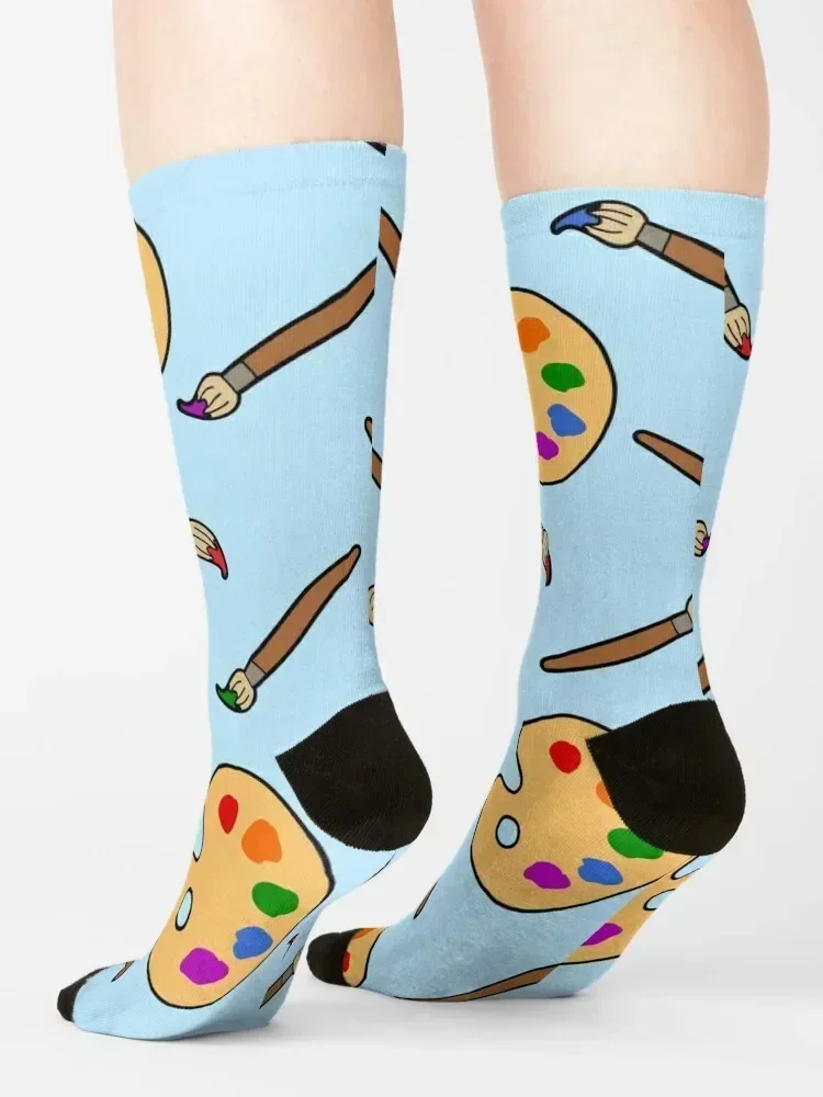 Paintbrush and palette pattern Socks floral loose Stockings funny gift Boy Child Socks Women's