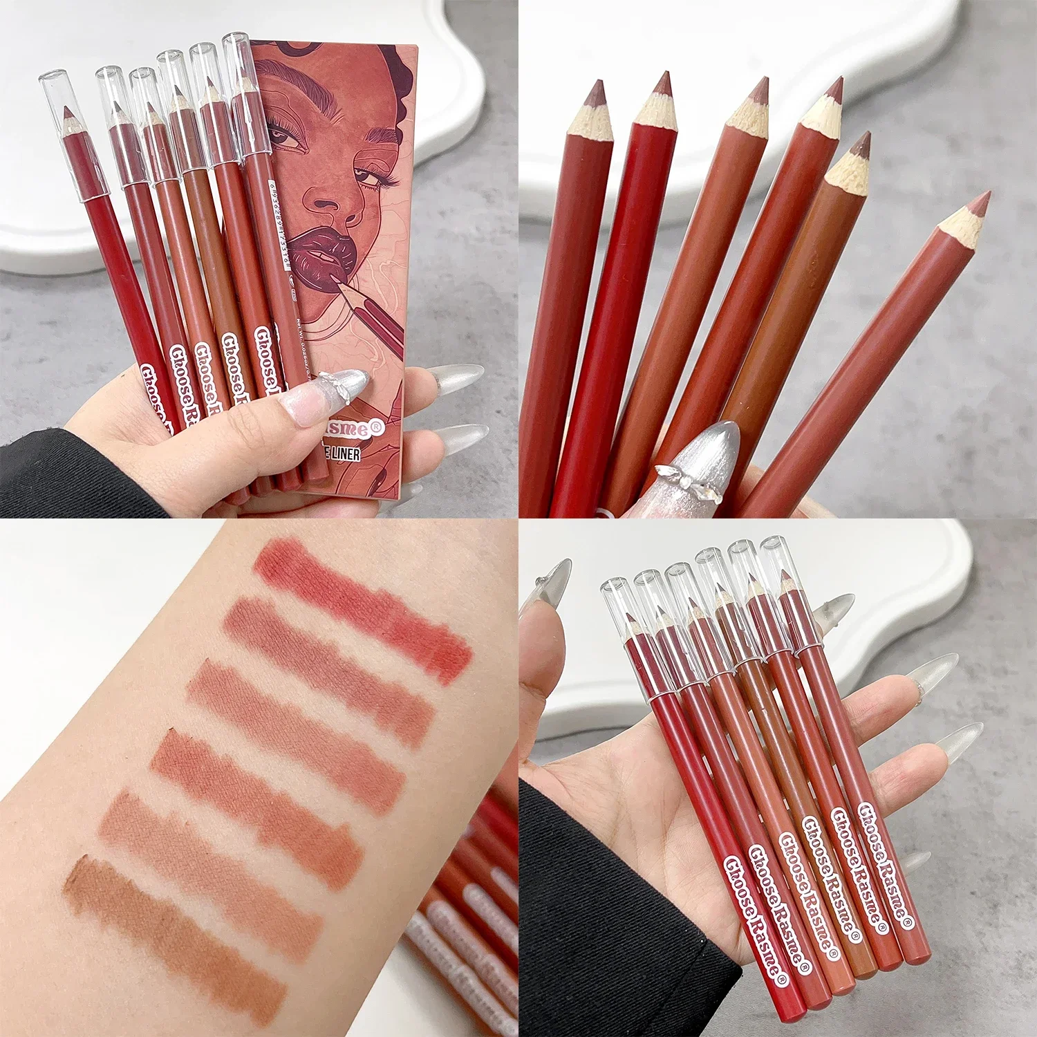 6 Colors Natural Brown Lip Liner Pen Matte Waterproof Contour Tint Lipstick Velvet Smooth Non-stick Lips Pencil Makeup Comestic