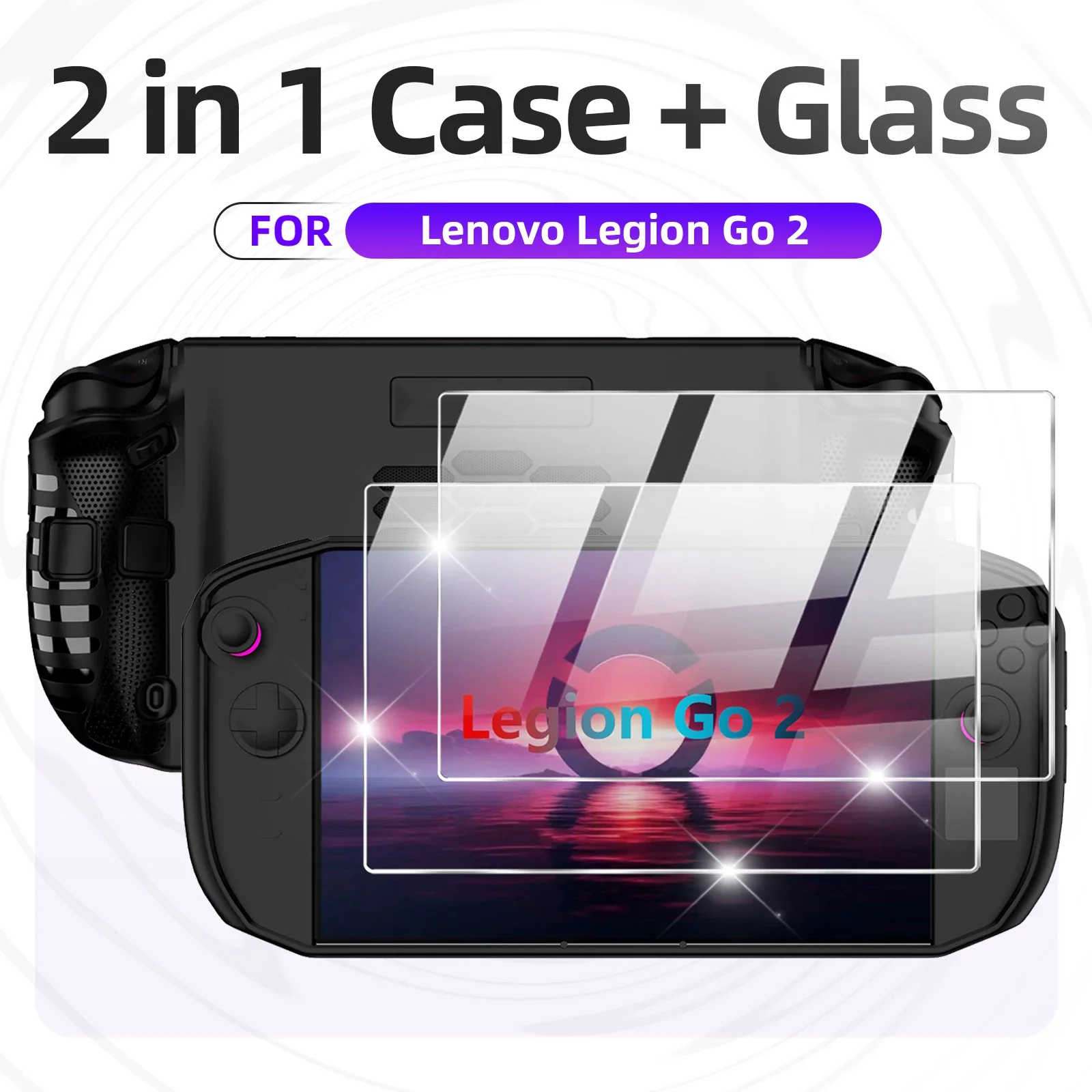 2 in 1 Accessories Set for Lenovo Legion Go 2 Protective Case with Tempered Glass Screen Protector Shockproof Anti-Scratch Cover