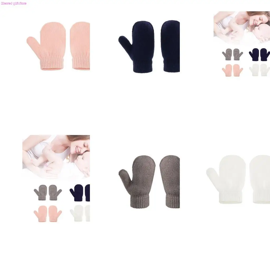 

D0JC 1 Pair Winter Kids Knit Mittens Toddlers Color Warm Full Finger Gloves for Baby Girls Boys