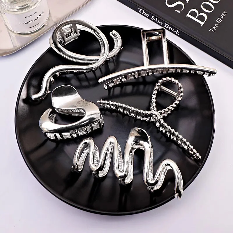 Vintage Silver Geometric Metal Hair Claw For Women Girls Long Hair Holder Headband Hair Claw Clip Fashion Hair Accessories