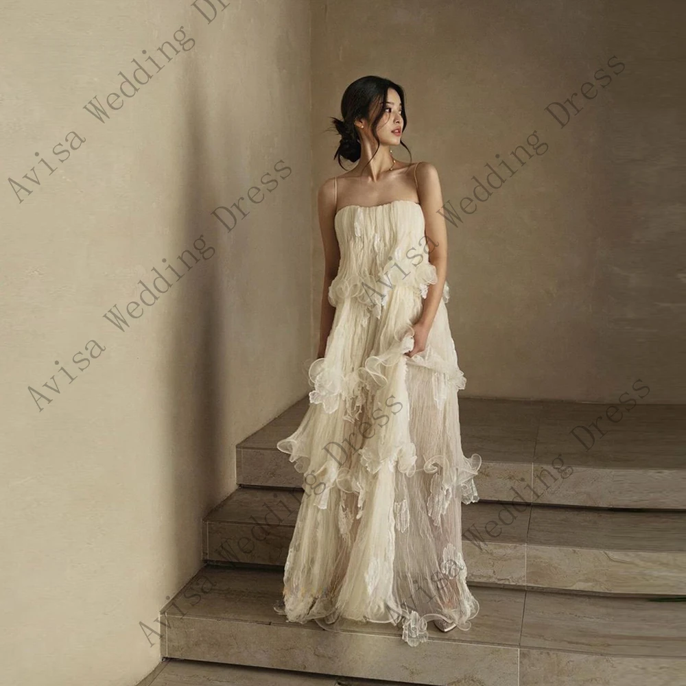 Robe de Mariée en Tulle Doux à Bretelles Spaghetti de Style Coréen, Tenue de Soirée à Plusieurs Niveaux pour Séance Photo, Patients Dégradés, Quelle que soit la ix