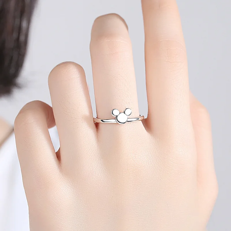 Disney Minnie Mouse Ears Silhouette Puzzle Rings Men Vintage Anime Mickey Finger Ring for Women CZ Open Adjustable Rings Jewelry