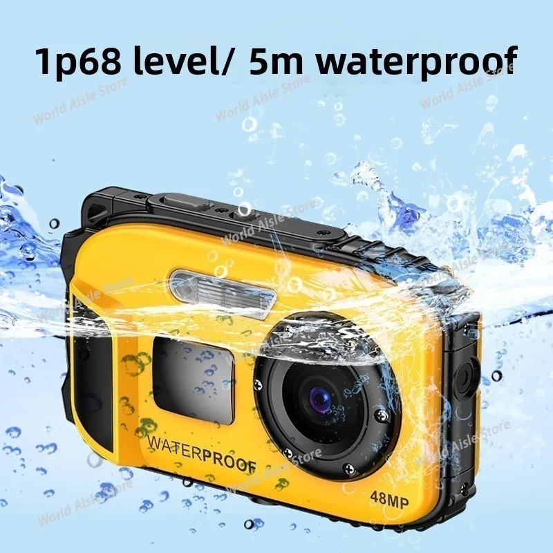 1080P Waterproof Digital Camera 48MP Digital Video Camera 2.4 Inch IPS Screen IP68 5M Body Waterproof Depth AF 4X Digital Zoom