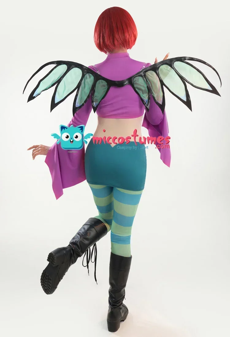 Costume Cosplay de Sorcière pour Femme, Robe à Manches Larges avec Pantalon et Ailes, Mic303