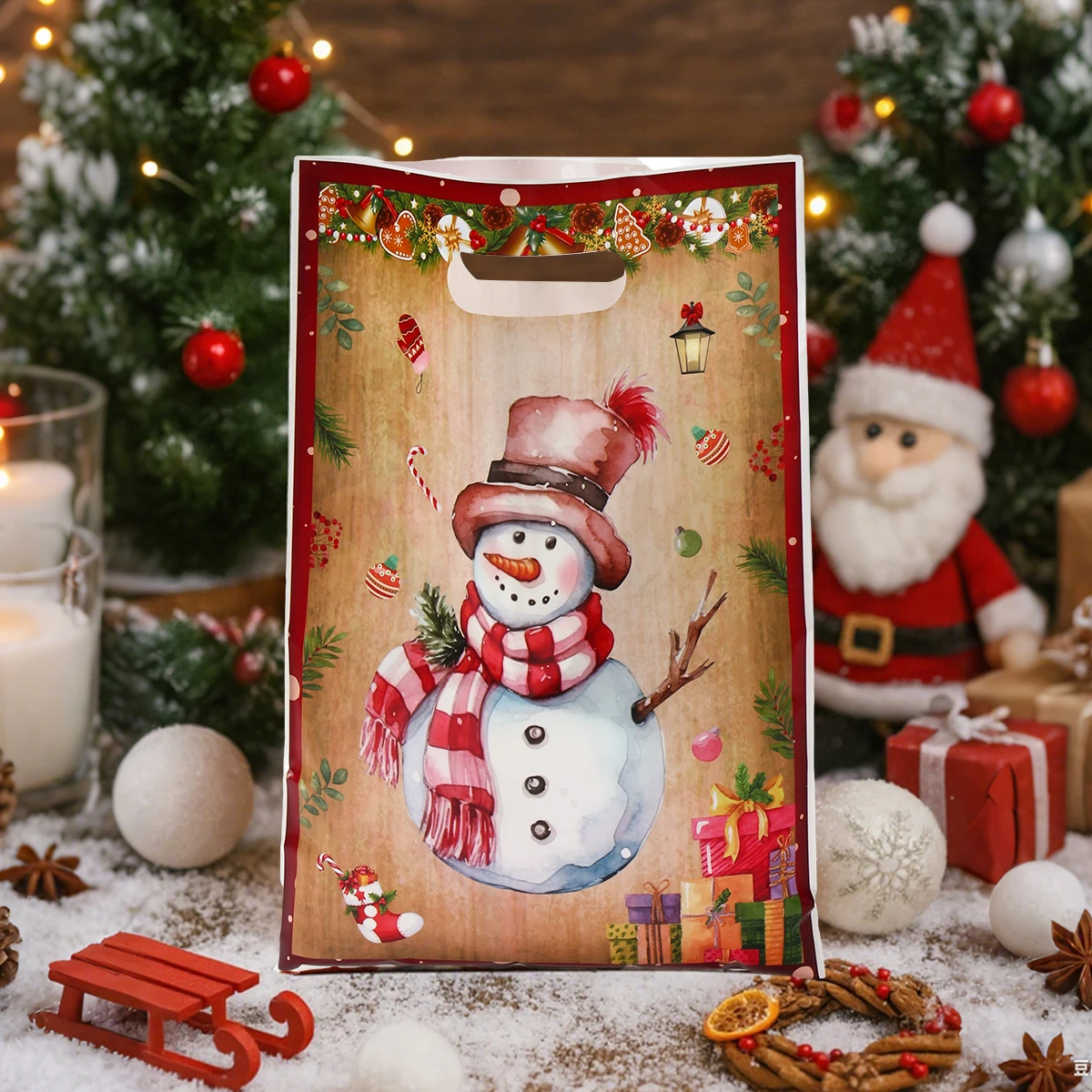 Christmas Gift Bag Happy 2026 New Year Gift Candy Plastic Bag Laser Printing Christmas Package Decoration Xmas Navidad Bag