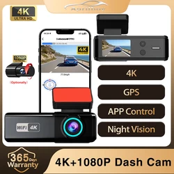 Aprilboy K8 WIFI Car Dash Cam 4K 2160P Car DVR Front and Rear Dual Lens Auto Car Camera with Night Vision G-Sensor 24H Monitor