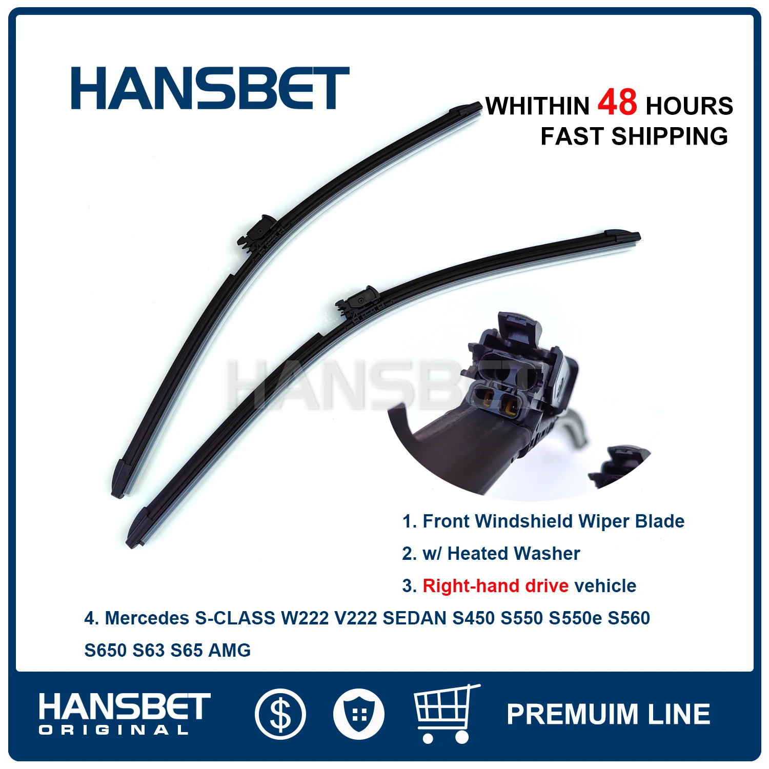 Front Window Windshield Wiper w/ Heated Washer For Mercedes S W222 V222 S450 S550 S550e S560 S650 S63 S65 AMG RHD 2228201245