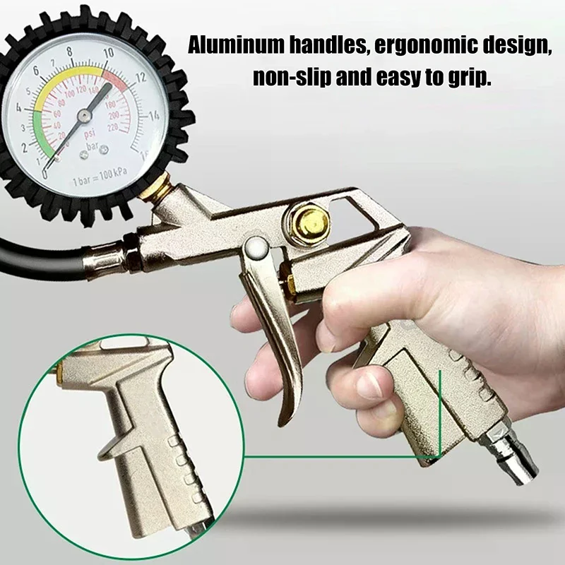 220PSI Car Motorcycle Multifunctional Tire Air Pressure Monitoring Gauge Tester Air Compressor Dial Meter Inflator Pump Tools