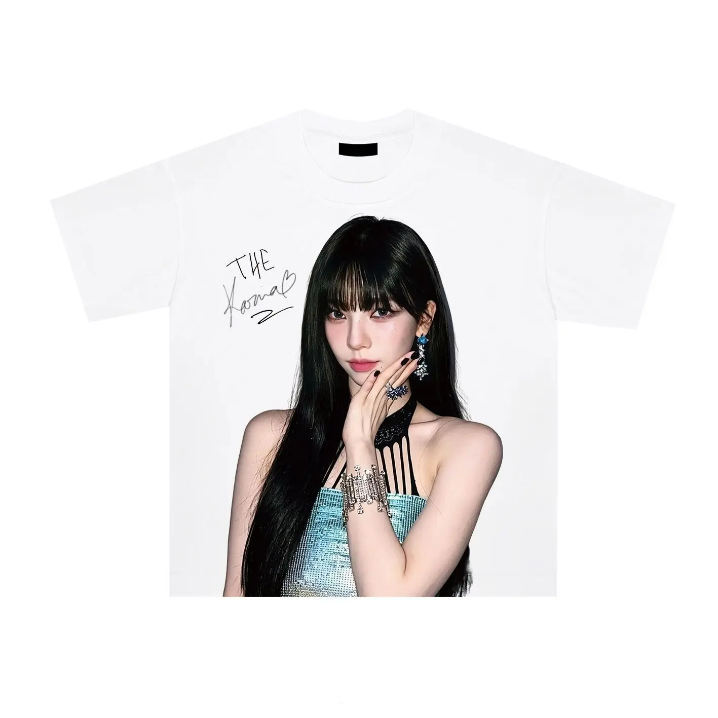 Kpop Aespa Karina Korea Idol Fan Tee Men's Women's White Retro Edgy Cool Graphic Print Oversized Short Sleeve Streetwear Top