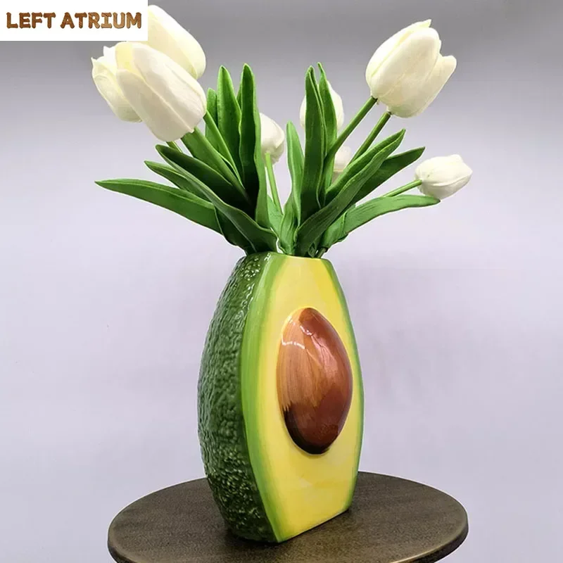 

Creative Avocado Vase Porcelain Crafts Flower Pots Desk Decoration Ceramic Vase Artificial Flowers Decorative Floral Arrangement