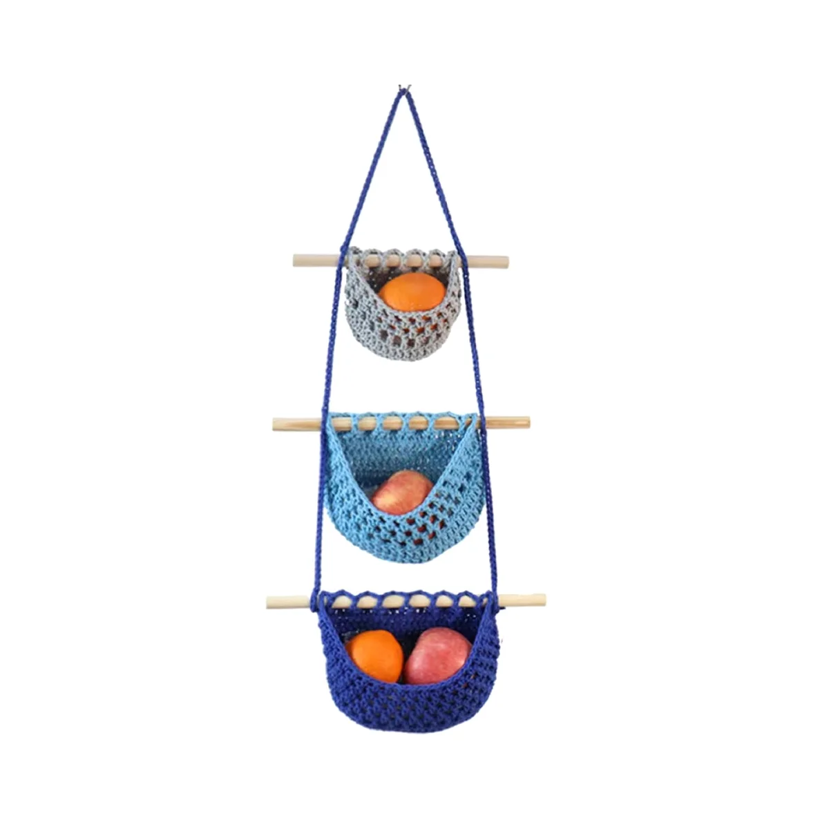 Wall Fruit Basket Braided Hanging Baskets for Kitchen Fruit and Vegetable Basket 3 Tier Storage Hanging Woven Pocket C