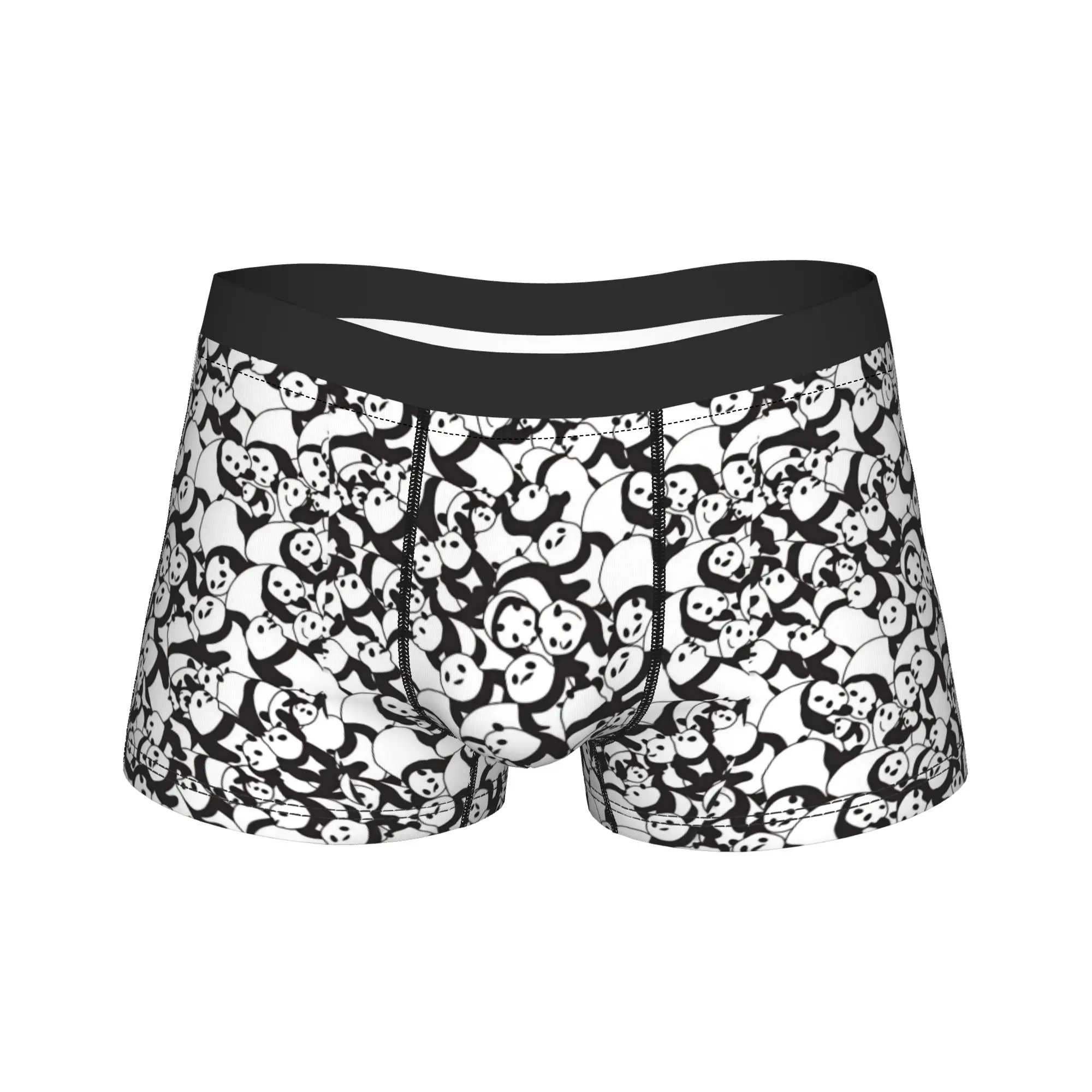 Creative Overlapping Panda Silhouette Black White Seamless Pattern Underwear  Man Shorts Briefs Classic Boxershorts Large Size