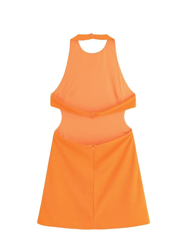 HH Vrouwen Zomer Nieuwe Mode Sexy Open-On Ontwerp Halter Hals Mouwloze Jurk Vrouwelijke Elegante Backless Slanke Mini A-lijn Jurk