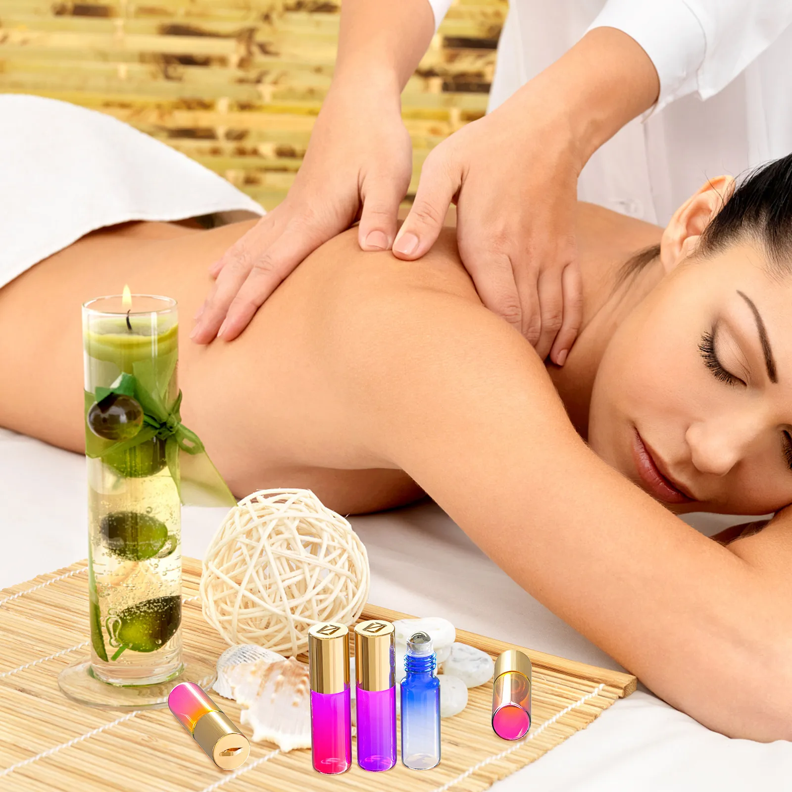 

10Pcs Gradient Essential Oil Roller Bottles Premium Glass Leakproof Stainless Steel Roller Balls Portable Aromatherapy Perfume