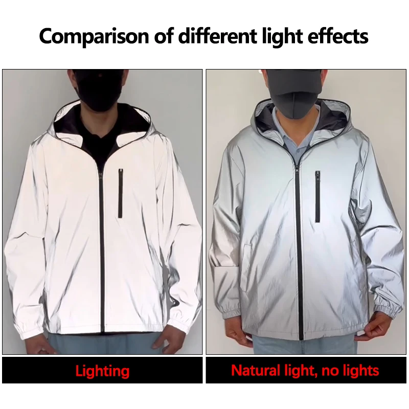 Night Lighting Reflective Jacket Men's Fashion Hooded Jacket Spring Autumn Outdoor Windproof Running Riding Hiking Overcoat